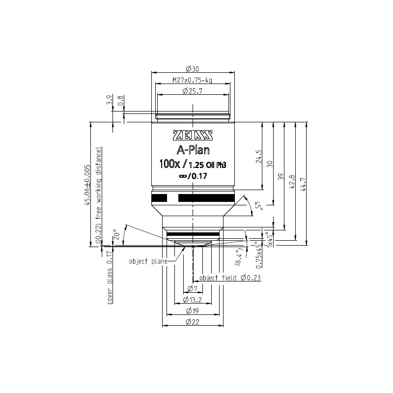 ZEISS Objectif A-Plan 100x/1,25 Oil Ph3 wd=0,22mm