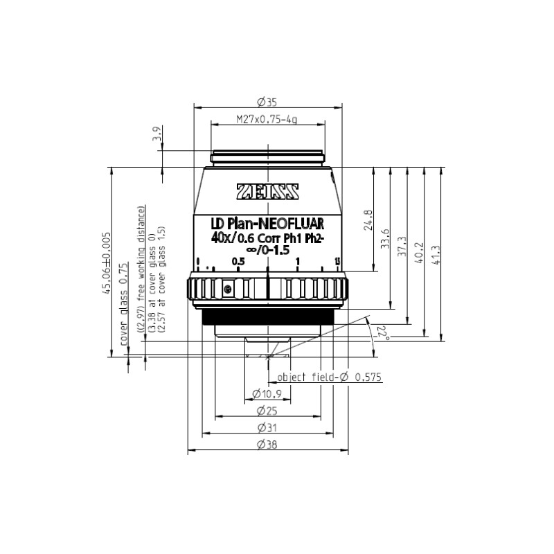 ZEISS Objektiv LD Plan-Neofluar 40x/0,6 Korr Ph1 Ph2- wd=3,3mm