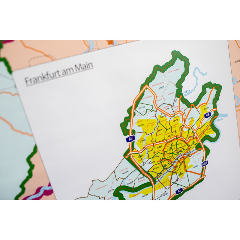 Carte régionale GeoMetro Hessen Postleitzahlen PLZ (100 x 140 cm)