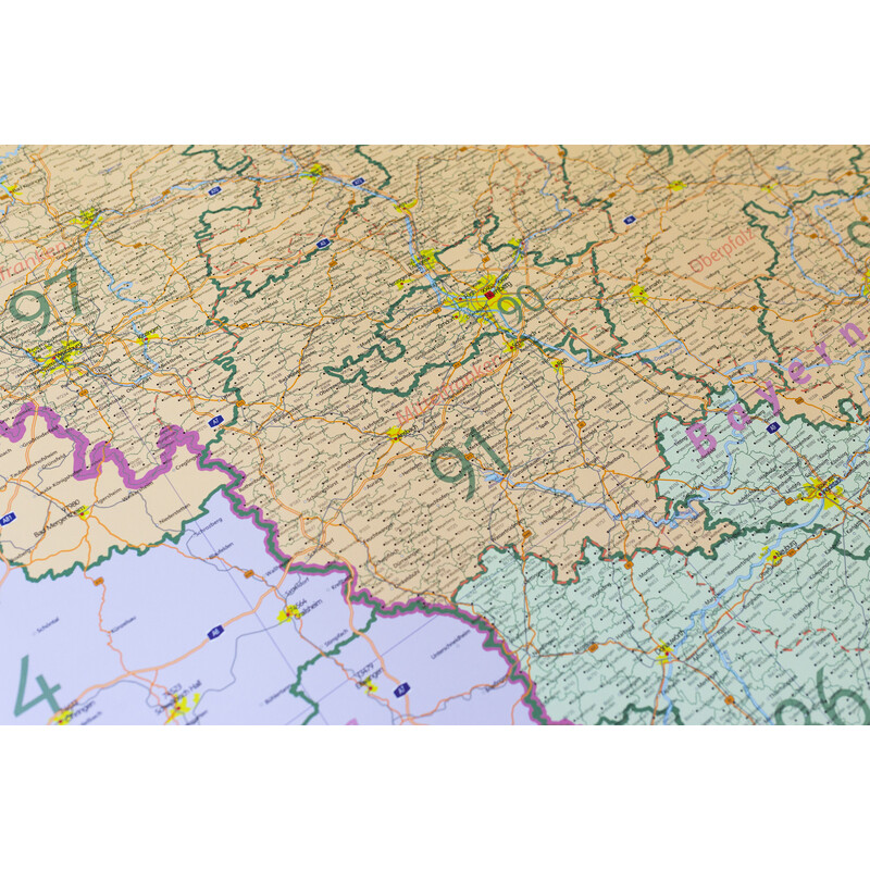 GeoMetro Regional-Karte Bayern Postleitzahlen PLZ (100 x 140 cm)