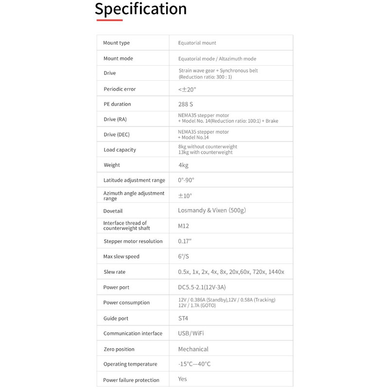 ZWO Montierung AM3 Harmonic Equatorial Mount