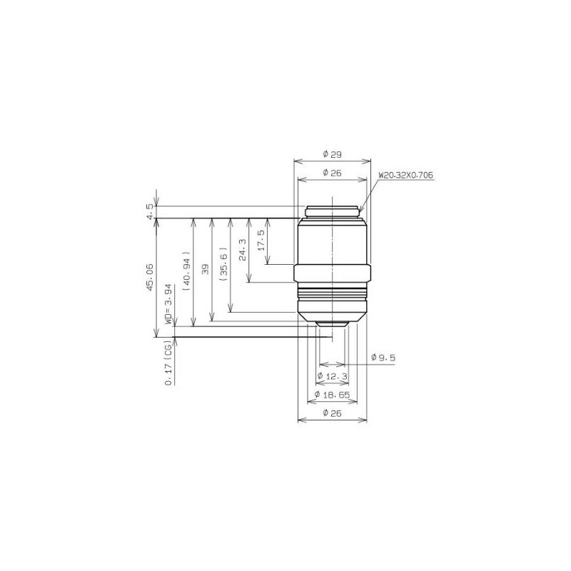 Evident Olympus Objectif LPLN40X/0.65, plan, infinity, dry, w.d.3.4-4.10, verre de protection 0-1.00