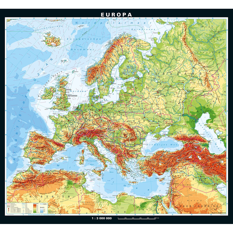 Carte des continents PONS Europe physique (208 x 189 cm)