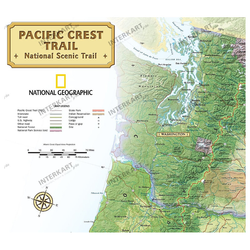 Carte régionale National Geographic Pacific Crest Trail (46 x 122 cm)