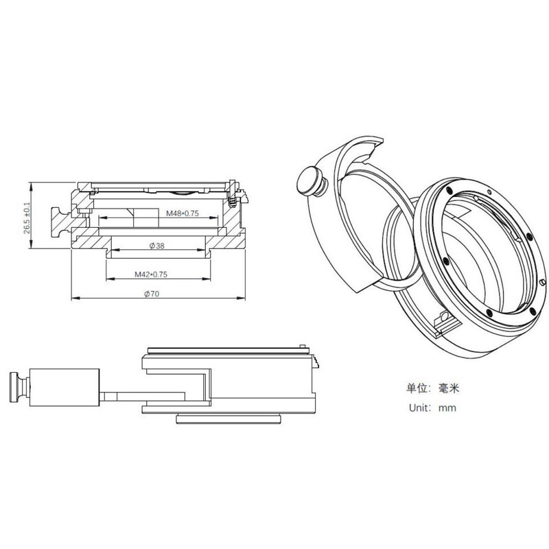 Pierro Astro Adapter Canon EOS - T2 avec support de filtre ZWO