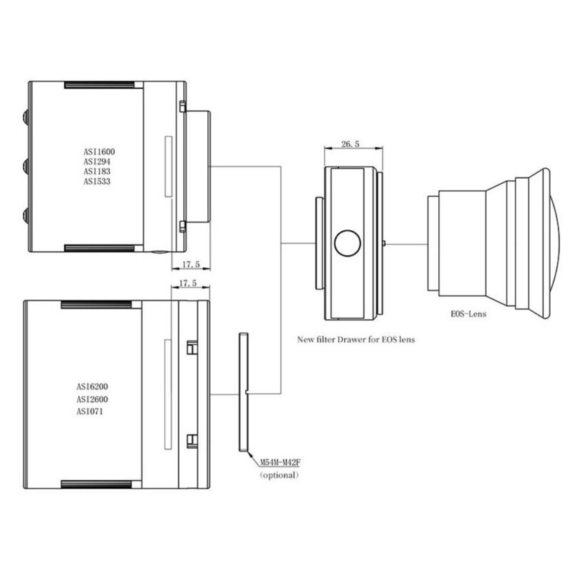 ZWO Objektiv-Adapter Canon EOS / T2 mit Filterhalterung 2"