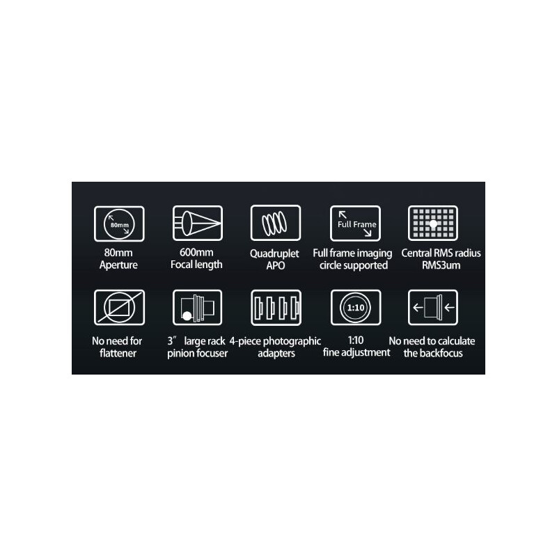 ZWO Apochromatischer Refraktor FF80 AP 80/600 Quadruplet OTA