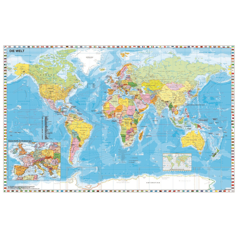 Mappemonde Stiefel politique Bordure de drapeaux (140 x 100 cm)