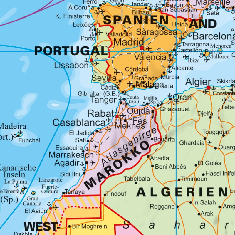 Mappemonde Stiefel politique Bordure de drapeaux (140 x 100 cm)