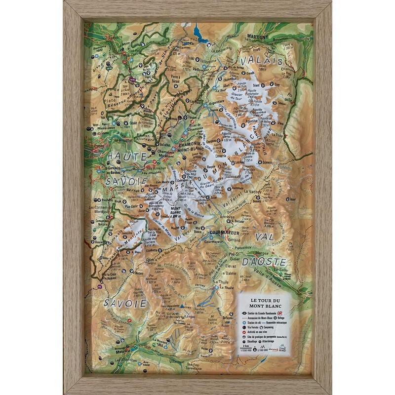 Carte régionale 3Dmap Le tour du Mont Blanc (19,5 cm x 29,5 cm)