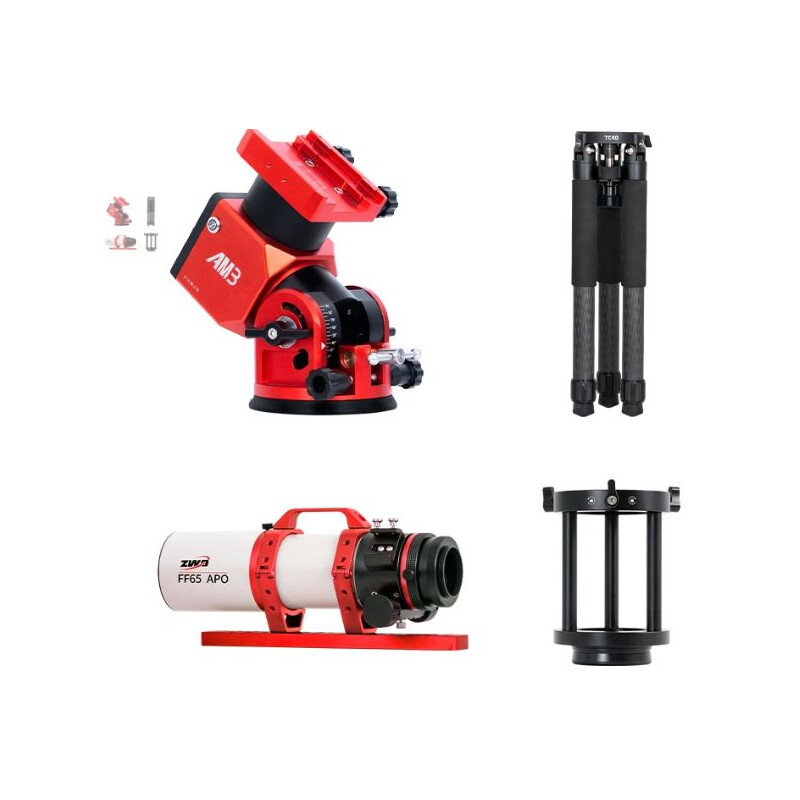 Télescope ZWO FF65 AP 65/416 Quintuplet avec AM3 et Carbon Trépied
