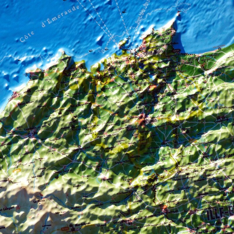 3Dmap Carte en relief de la Bretagne (61 cm x 41 cm)