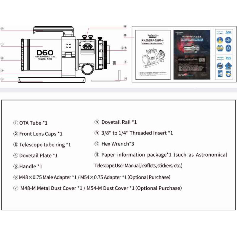 Lunette apochromatique ToupTek HOPE D60 60/280 Tilter