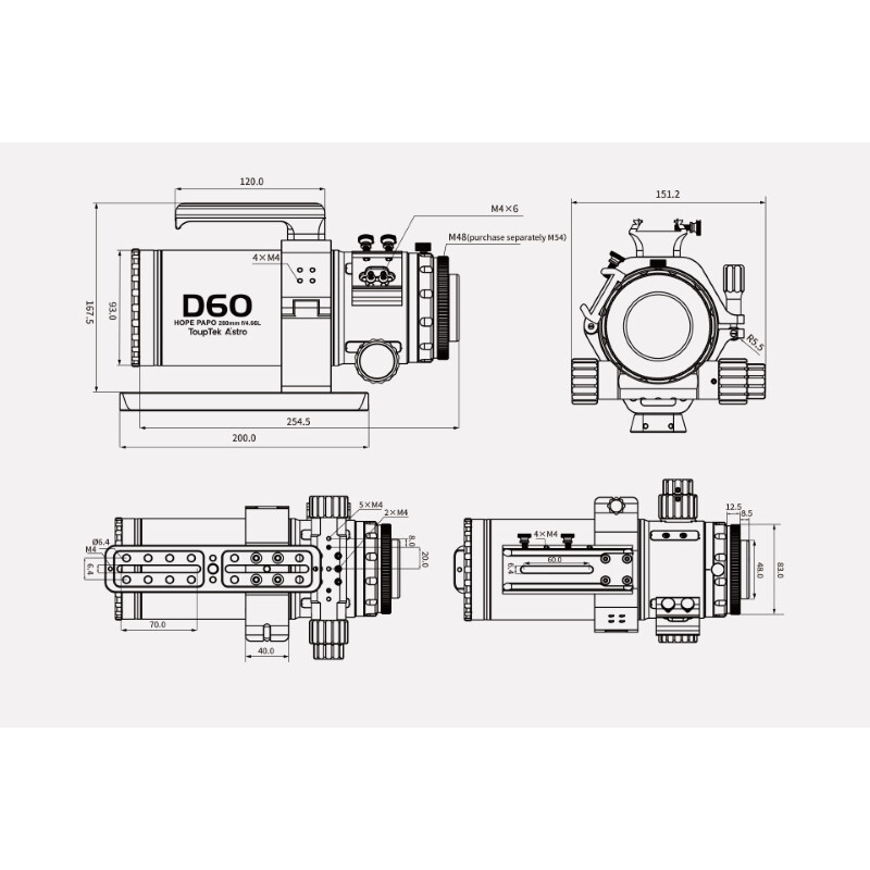 ToupTek Apochromatischer Refraktor HOPE D60 60/280 Tilter