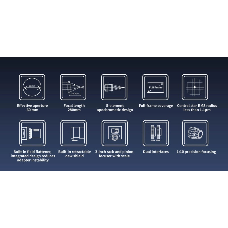Lunette apochromatique ToupTek HOPE D60 60/280 Tilter