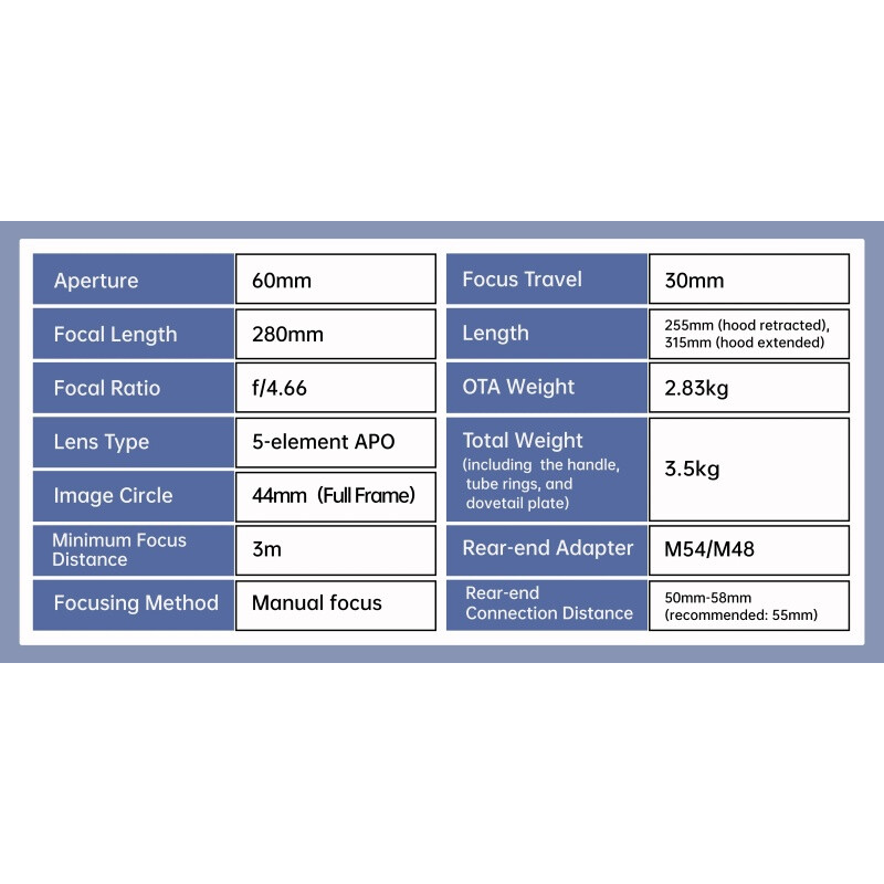ToupTek Apochromatischer Refraktor HOPE D60 60/280 f/4.66