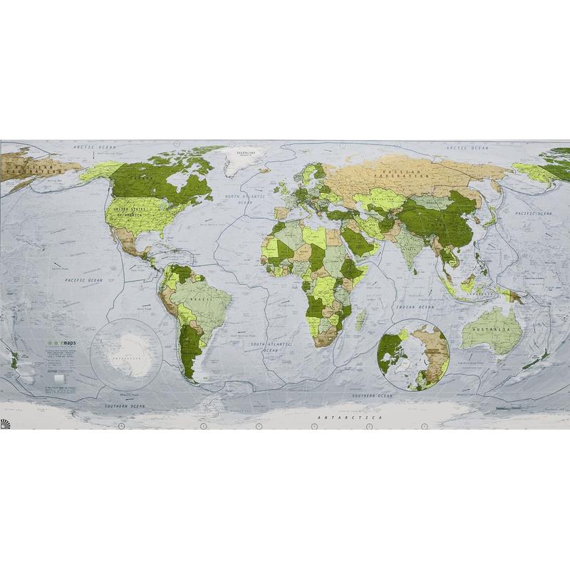 The Future Mapping Company Colour Map Weltkarte khaki-gelb-salbei-gold, magnetisch