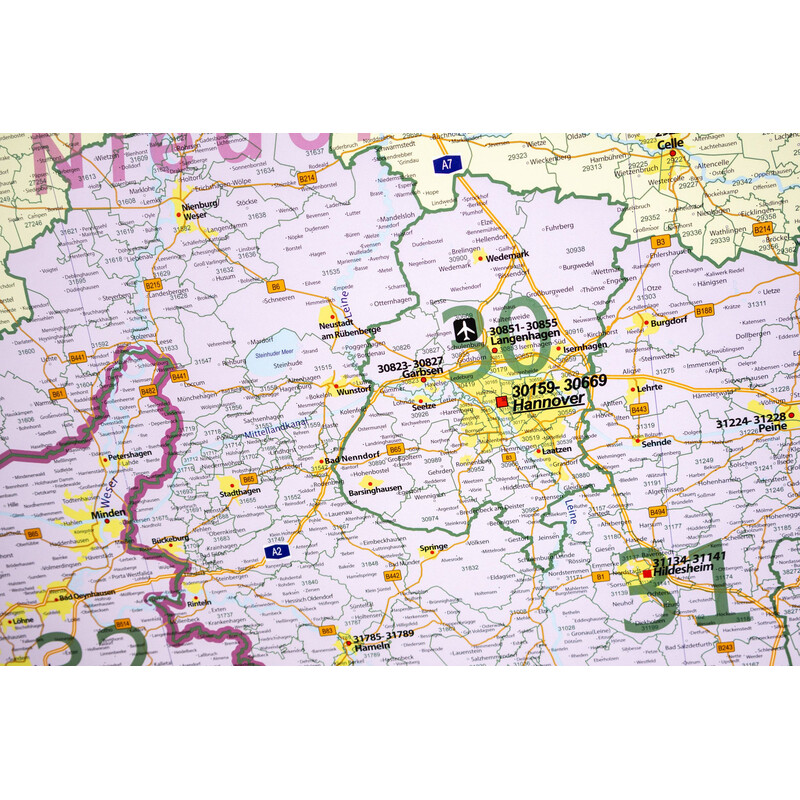 Carte régionale GeoMetro Codes postaux de Basse-Saxe (100 x 123 cm)