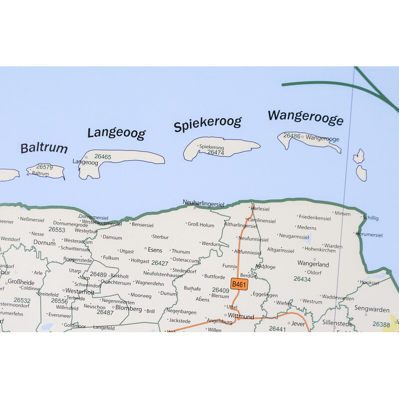 GeoMetro Regional-Karte Niedersachsen Postleitzahlen PLZ (100 x 123 cm)