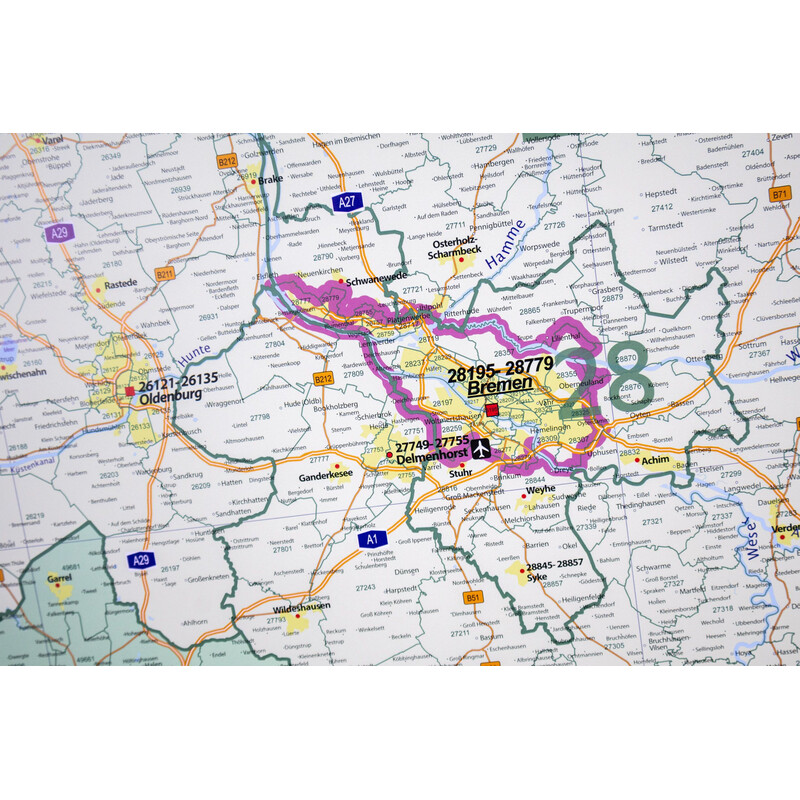 GeoMetro Regional-Karte Niedersachsen Postleitzahlen PLZ (100 x 110 cm)