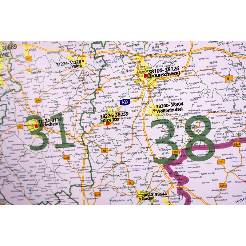 GeoMetro Regional-Karte Niedersachsen Postleitzahlen PLZ (100 x 123 cm)