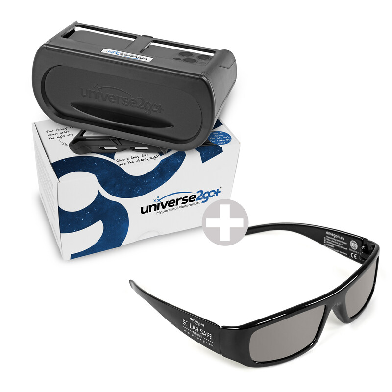 Omegon Hand-Planetarium Universe2Go+ + Sonnenfinsternisbrille Solar Safe Deluxe